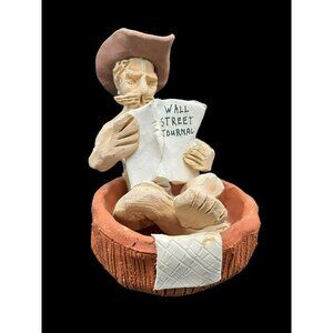 VTG Tom Schoolcraft Cowboy Sculpture Terracotta Handmade USA Wall Street Journal